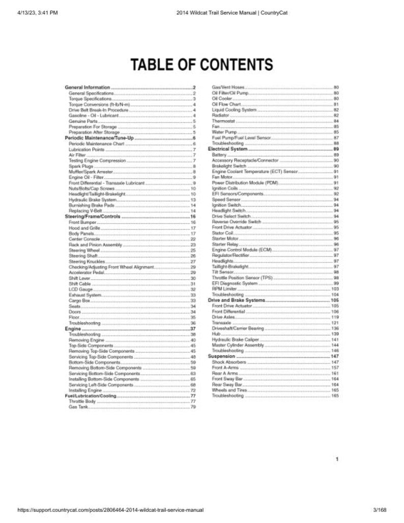 2014 Arctic Cat Wildcat Trail Service Manual service manual preview page 3