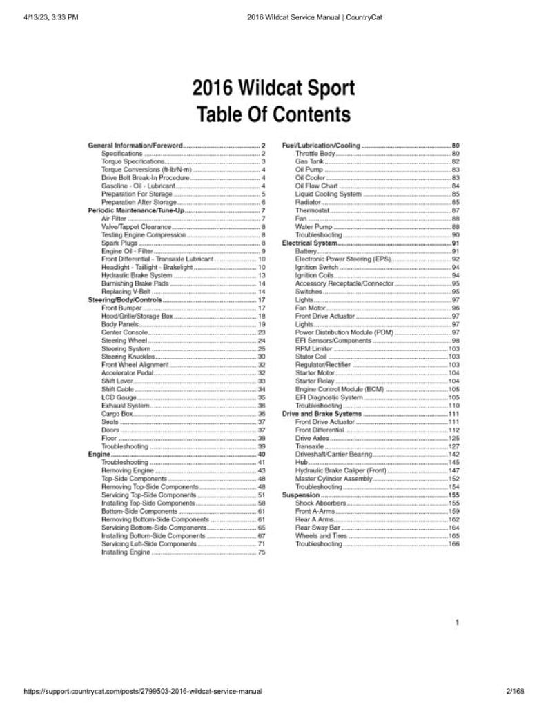 2016 Arctic Cat Wildcat Sport 700 Service Manual service manual preview page 3