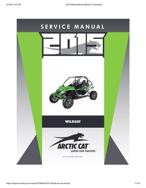 2015 Arctic Cat Wildcat Service Manual service manual preview page 2