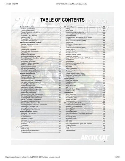 Arctic Cat Wildcat 1000 Service Manual service manual preview page 2