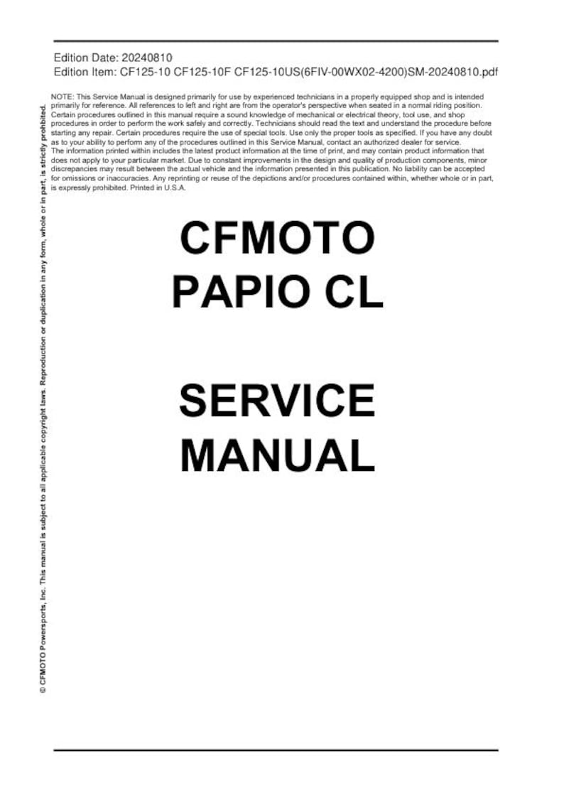 CFMOTO PAPIO CL 125 Service Repair Manual service manual preview page 10