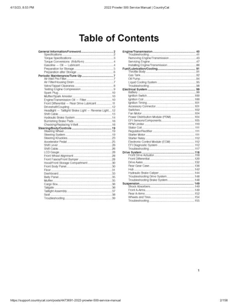 2022-2025 Arctic Cat Prowler 500 Service Manual service manual preview page 3