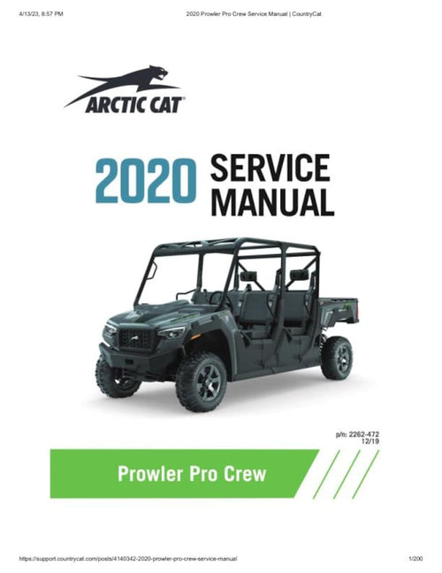 2020 Arctic Cat Prowler Pro CREW Service Manual service manual preview page 2