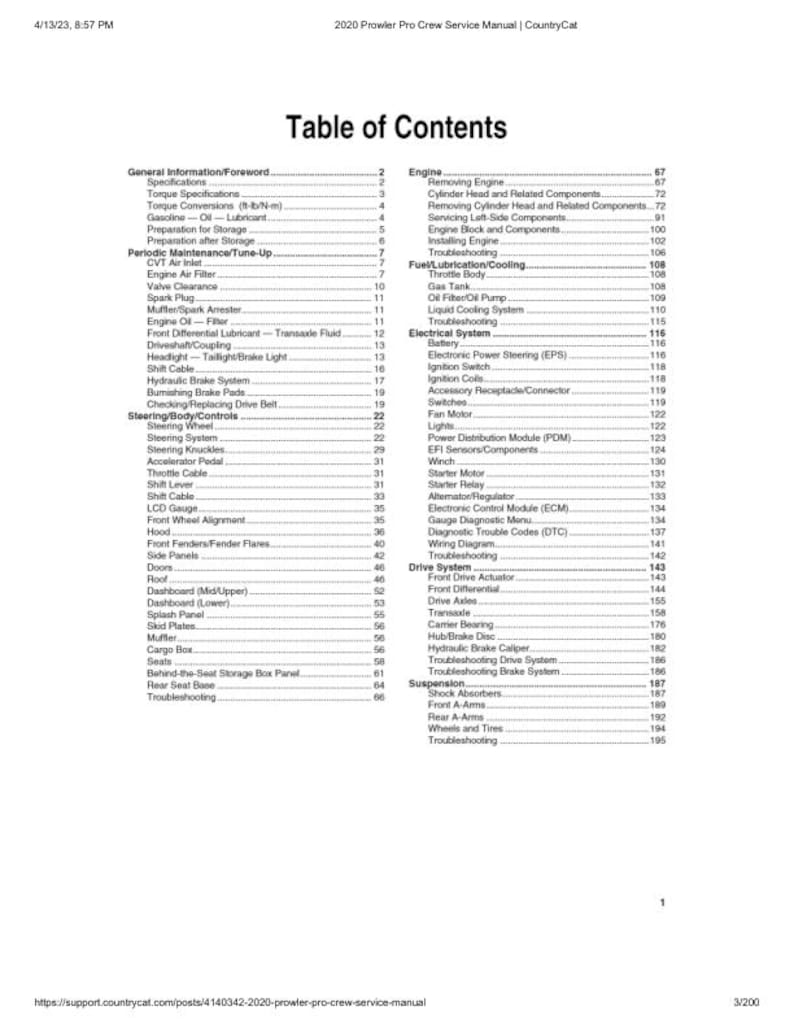 2020 Arctic Cat Prowler Pro CREW Service Manual service manual preview page 3