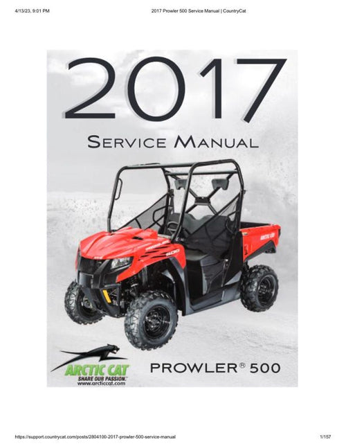 2017 Arctic Cat Prowler 500 Service Manual service manual preview page 2
