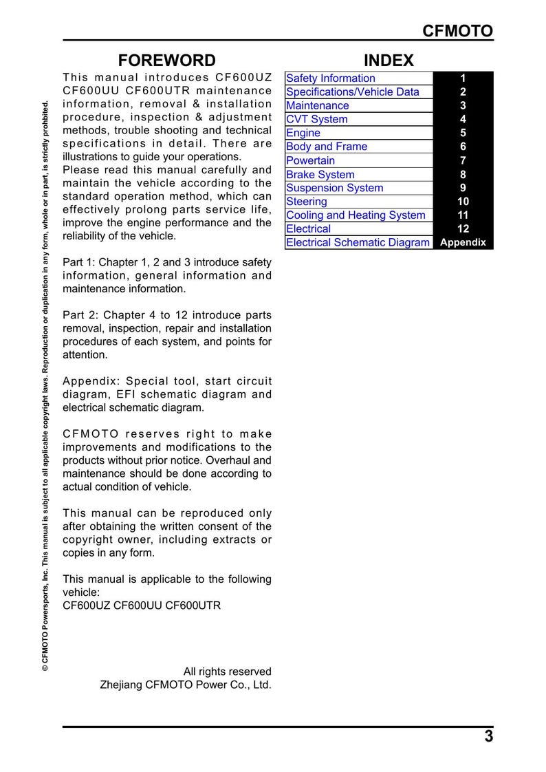 CFMOTO UFORCE 600 Service Manual service manual preview page 3