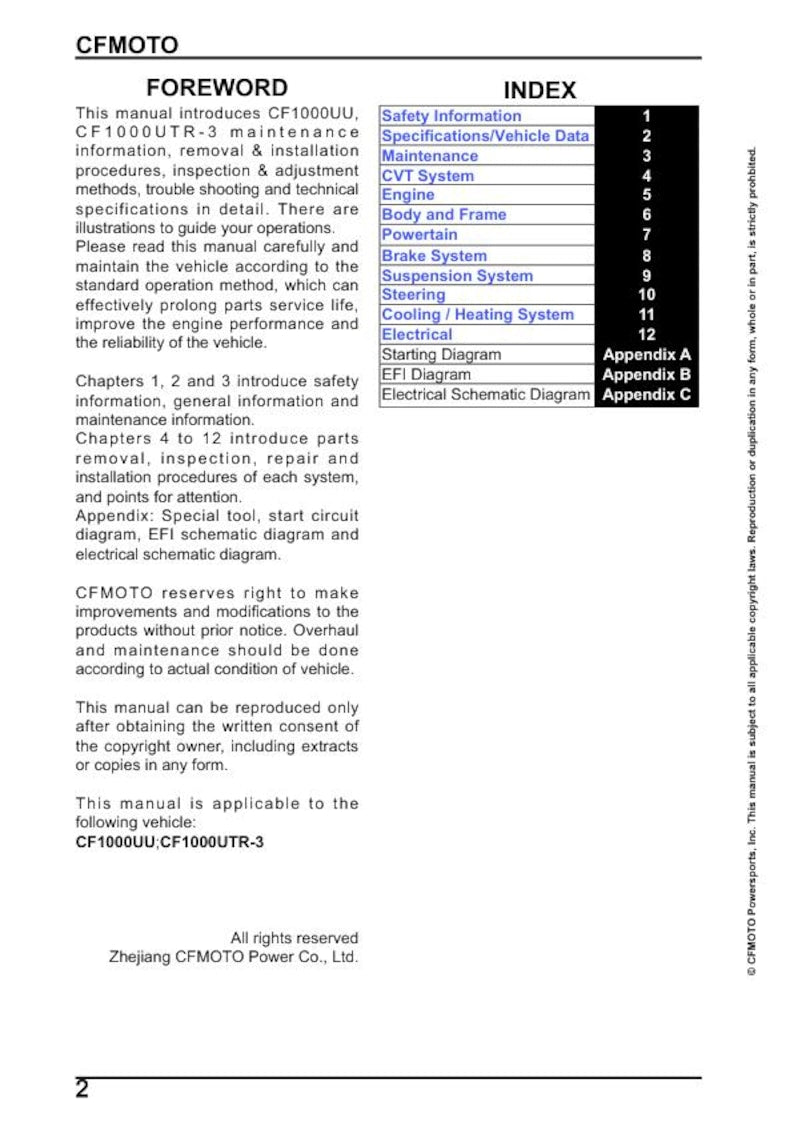 CFMOTO UFORCE U10 1000 Service Manual service manual preview page 3