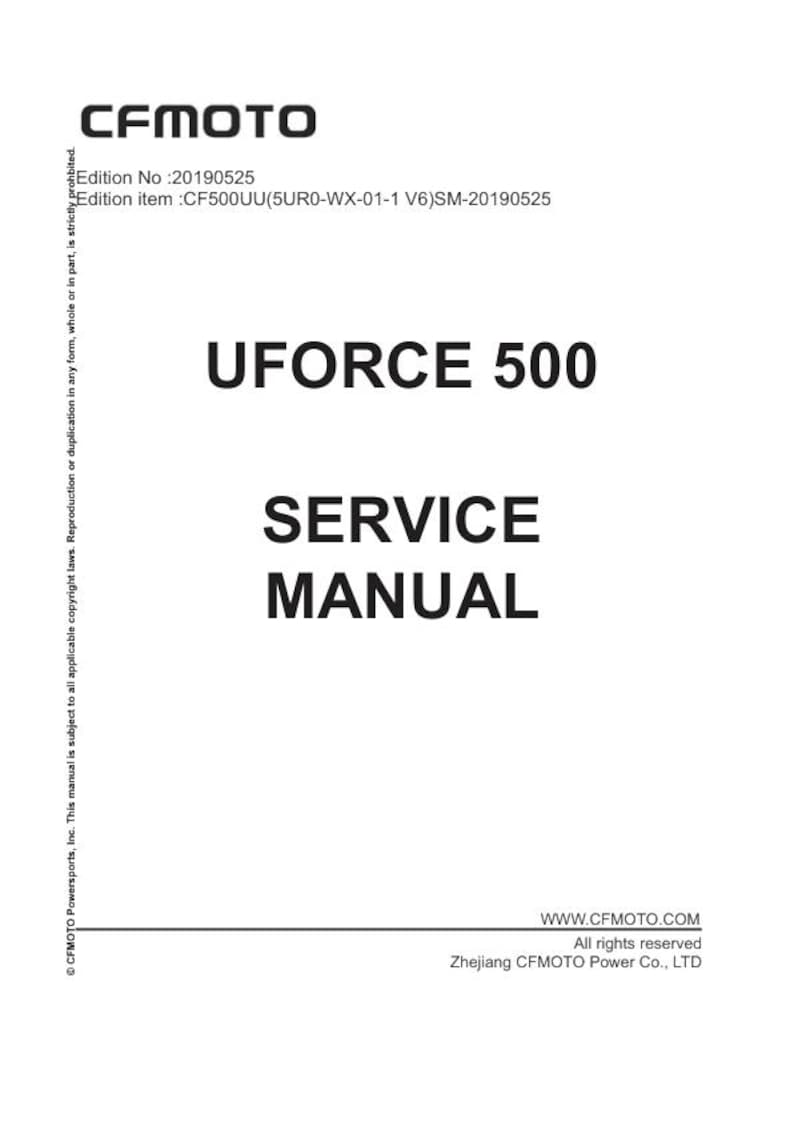 CFMOTO UFORCE 500 Service Manual service manual preview page 2