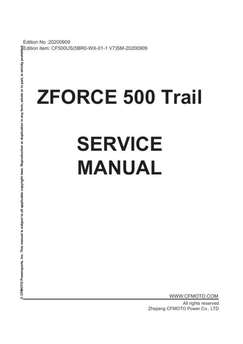 CFMOTO ZFORCE 500 Trail Service Manual service manual preview page 2