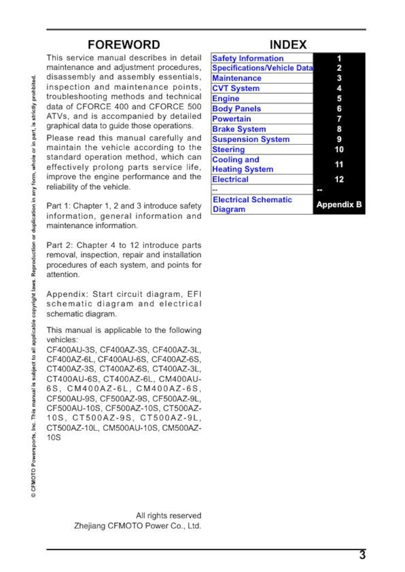 CFMOTO CFORCE 400 500 450 520 Service Repair Manual service manual preview page 3