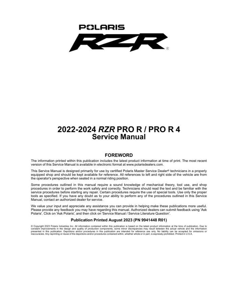 Polaris RZR Pro R Service Manual service manual preview page 2