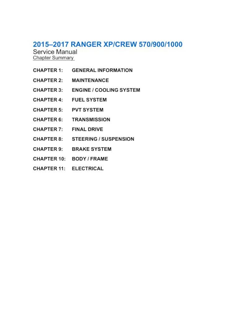 Polaris Ranger XP & Crew 570 900 1000 Service Manual service manual preview page 3