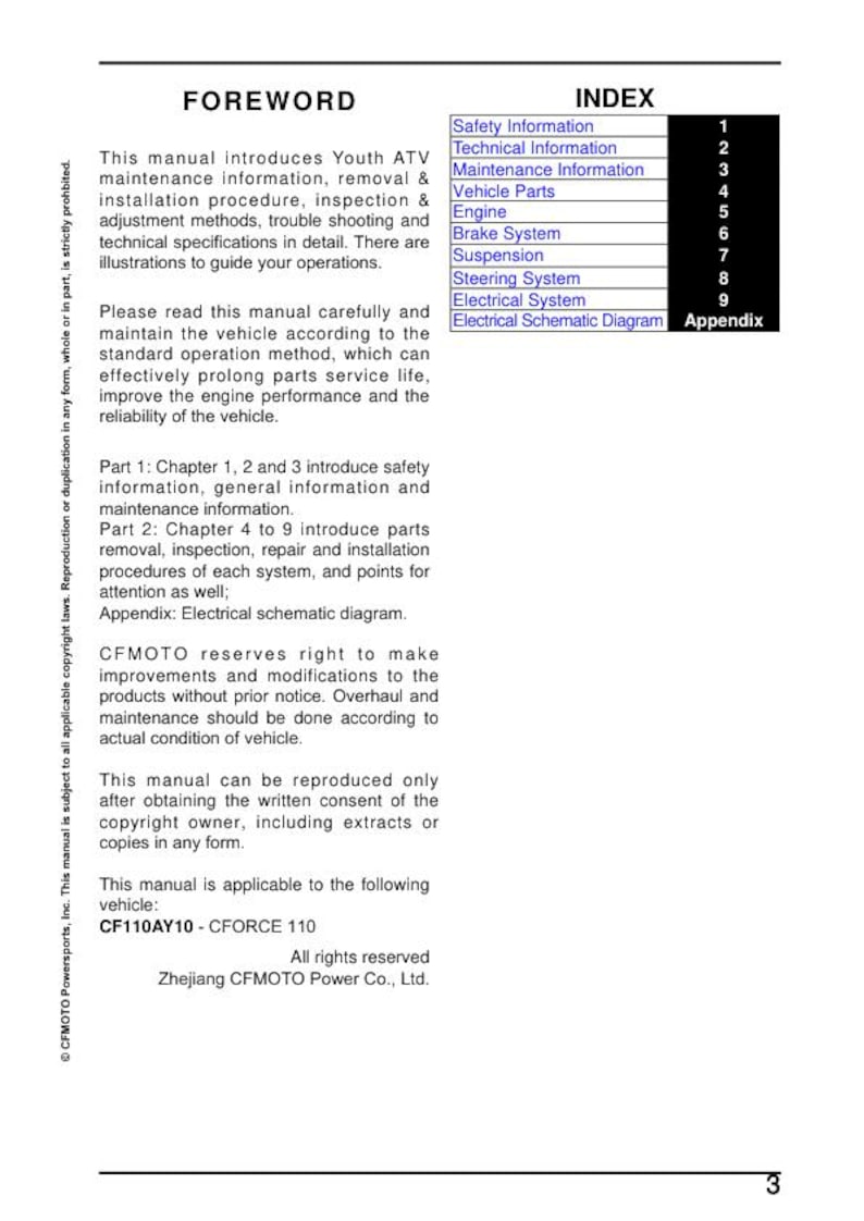 CFMOTO CFORCE 110 Service Repair Manual service manual preview page 3