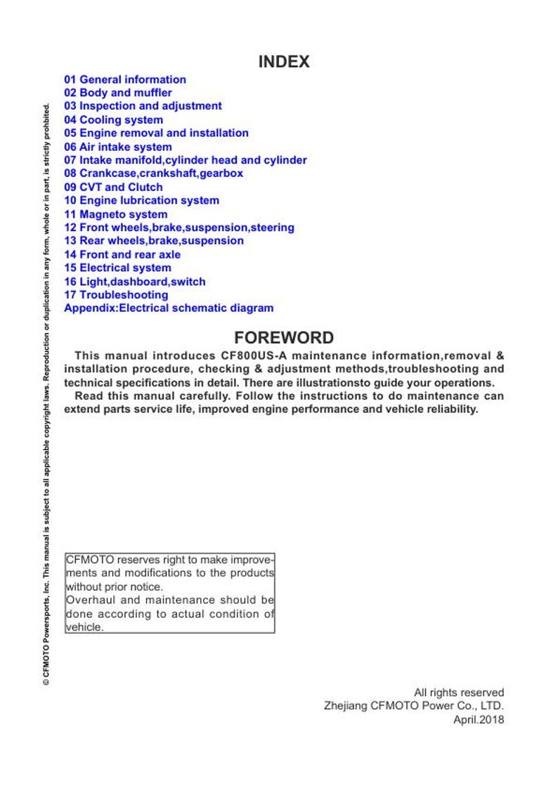 CFMOTO ZFORCE 800 Trail Service Manual service manual preview page 3