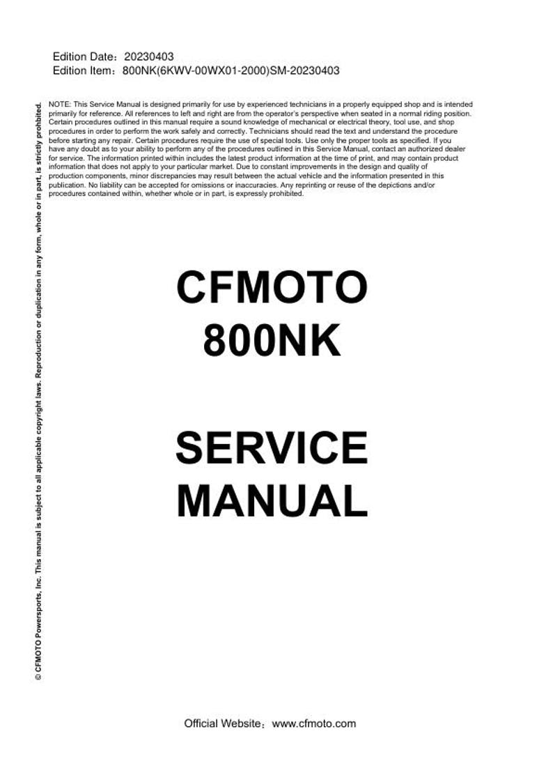 CFMOTO 800NK Service Manual service manual preview page 2