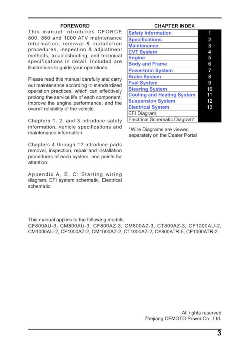 CFMOTO CFORCE 800 850 1000 Service Repair Manual service manual preview page 3