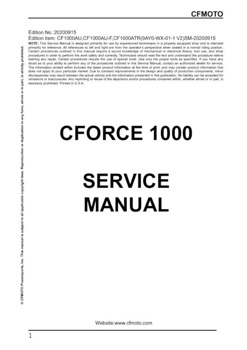 CFMOTO CFORCE 1000 Service Repair Manual service manual preview page 2