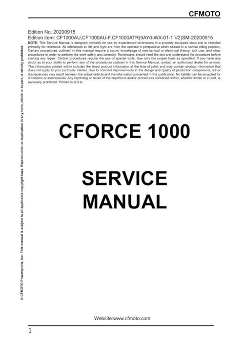 CFMOTO CFORCE 1000 Service Repair Manual service manual preview page 2