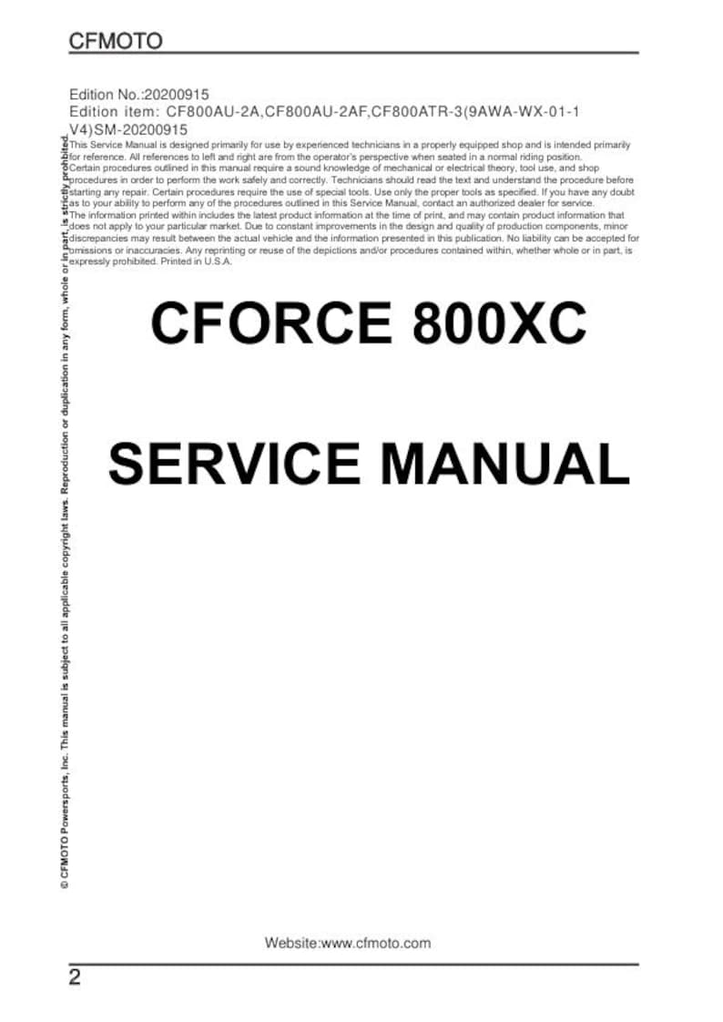 CFMOTO CFORCE CF80OXC Service Repair Manual service manual preview page 2