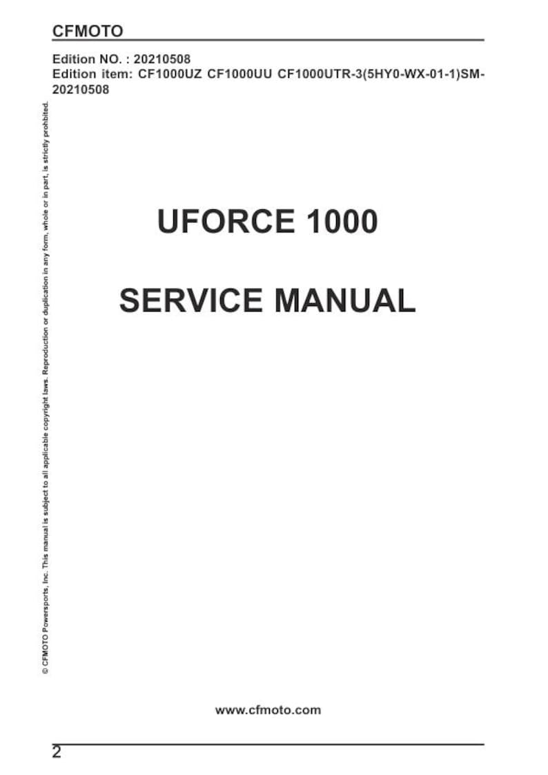 CFMOTO UFORCE U10 1000 Service Repair Manual service manual preview page 2