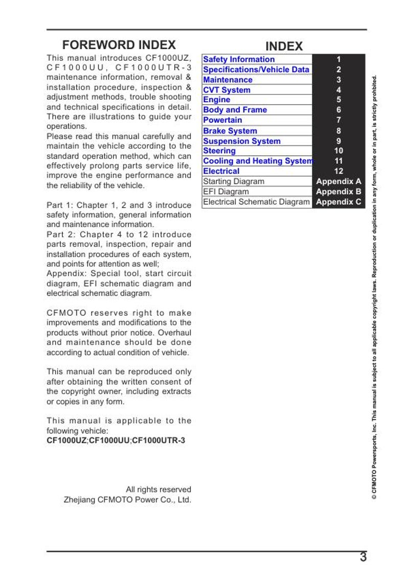 CFMOTO UFORCE U10 1000 Service Repair Manual service manual preview page 3