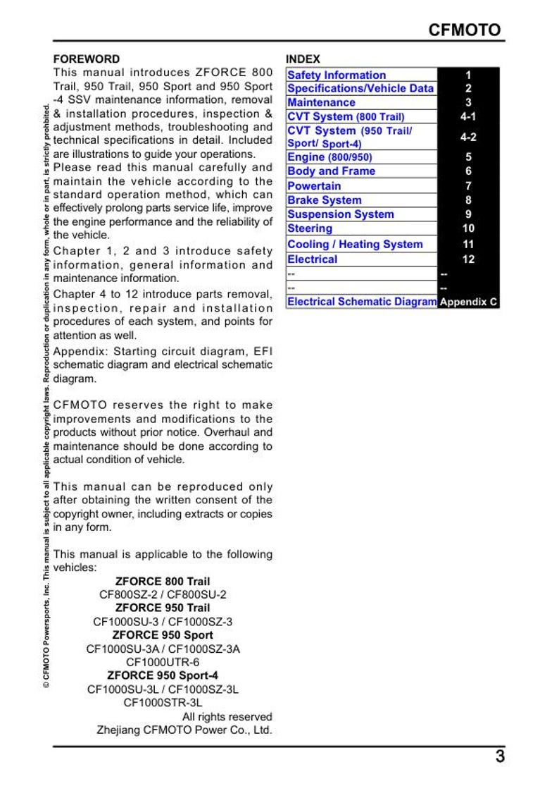 CFMOTO ZFORCE 800 Trail Service Repair Manual service manual preview page 3