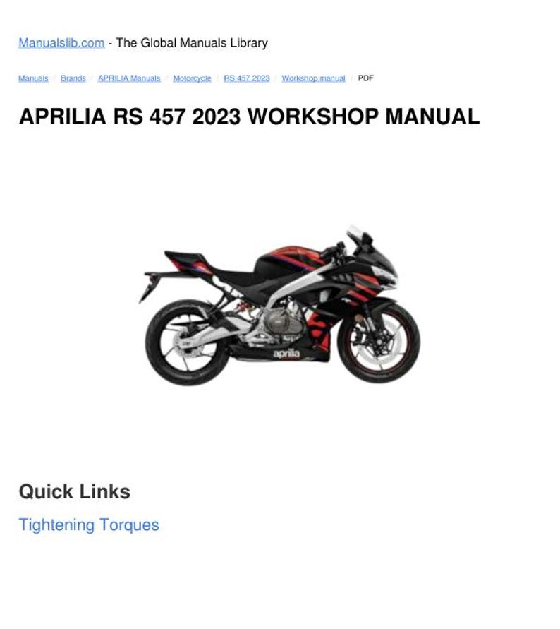 Aprilia RS 457 Service Manual service manual preview page 2