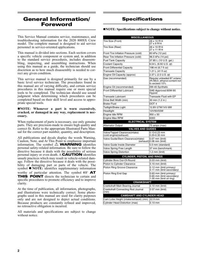 Tracker Offroad 800SX Crew Service Manual service manual preview page 10