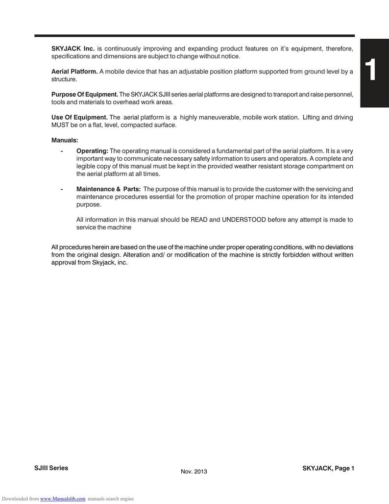 Skyjack SJIII Series Scissor Lift Service Manual service manual preview page 6