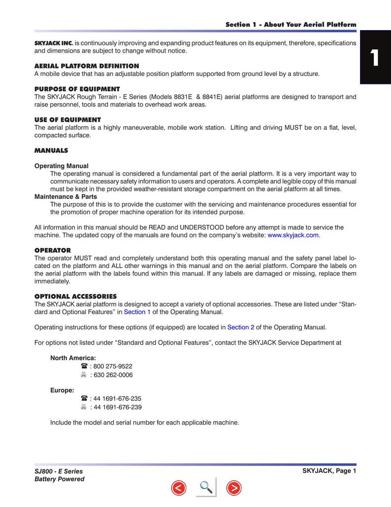 Skyjack SJ 8831E 8841E Scissor Lift Maintenance & Parts Manual service manual preview page 5
