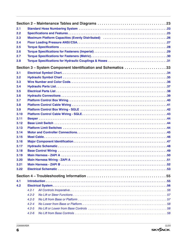 Skyjack SJ20 Vertical Mast Lift Service Manual 2021-2025 service manual preview page 7