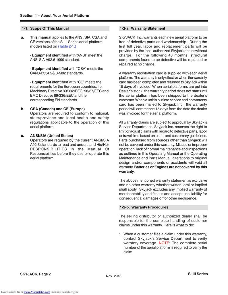 Skyjack SJIII Series Scissor Lift Service Manual service manual preview page 7