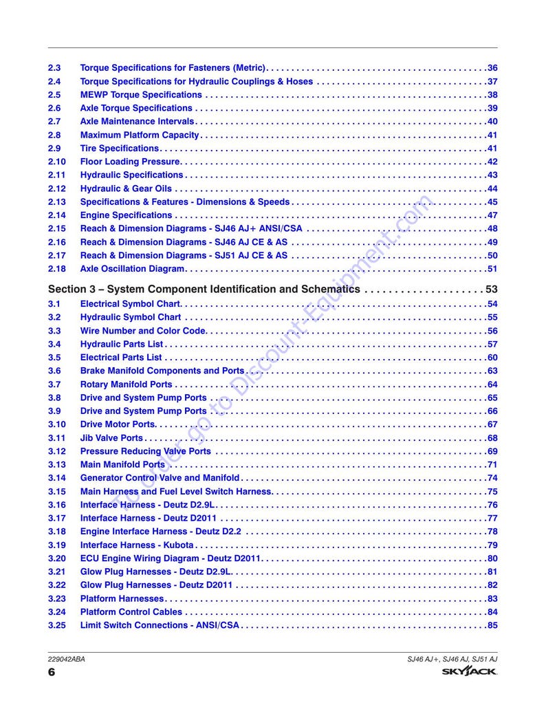 Skyjack SJ46 SJ51 AJ Articulating Boom Service Manual 2020-2024 service manual preview page 6