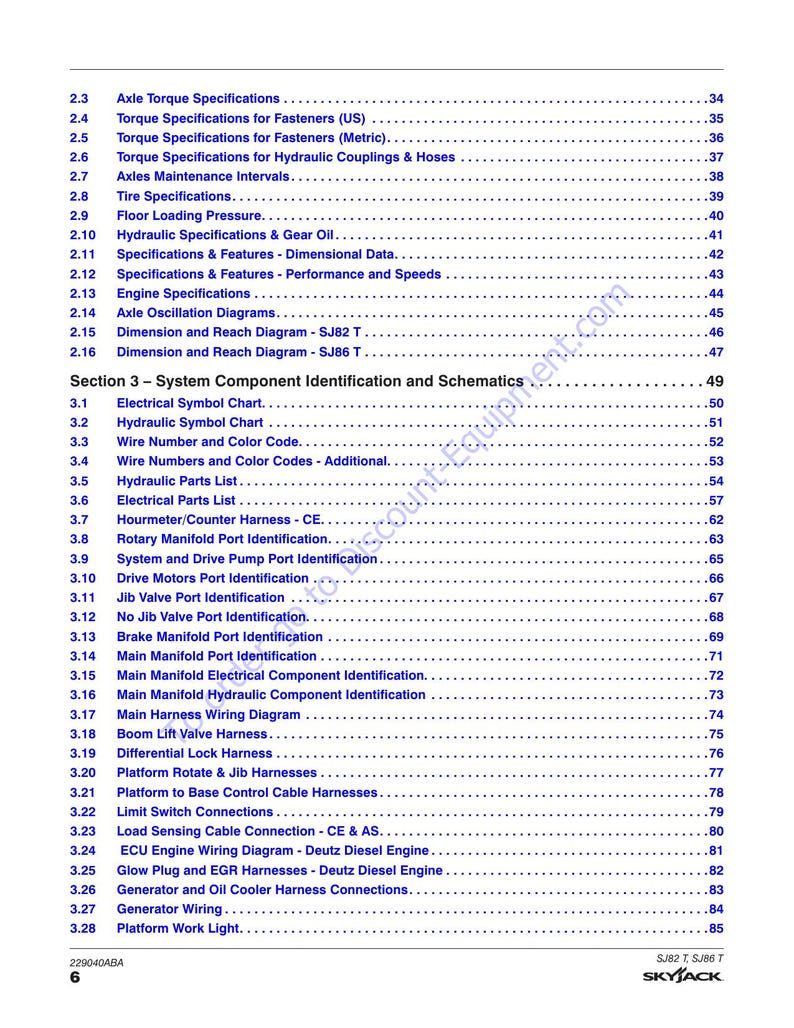 Skyjack SJ82 SJ86 T Telescopic Boom Service Manual 2020-2024 service manual preview page 7