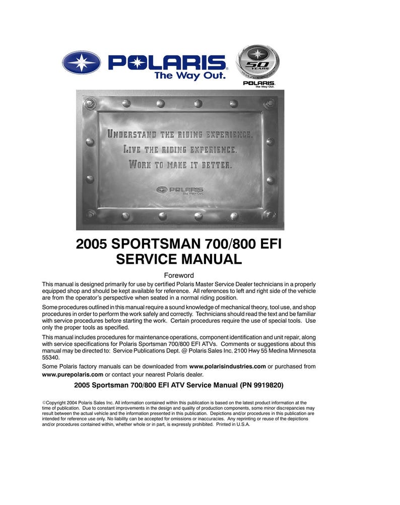 Polaris Sportsman 700 800 EFI Service Manual 2005-2009 ATV service manual preview page 3