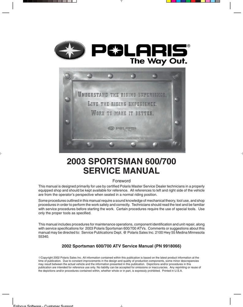 Polaris Sportsman 600 700 Service Manual service manual preview page 4