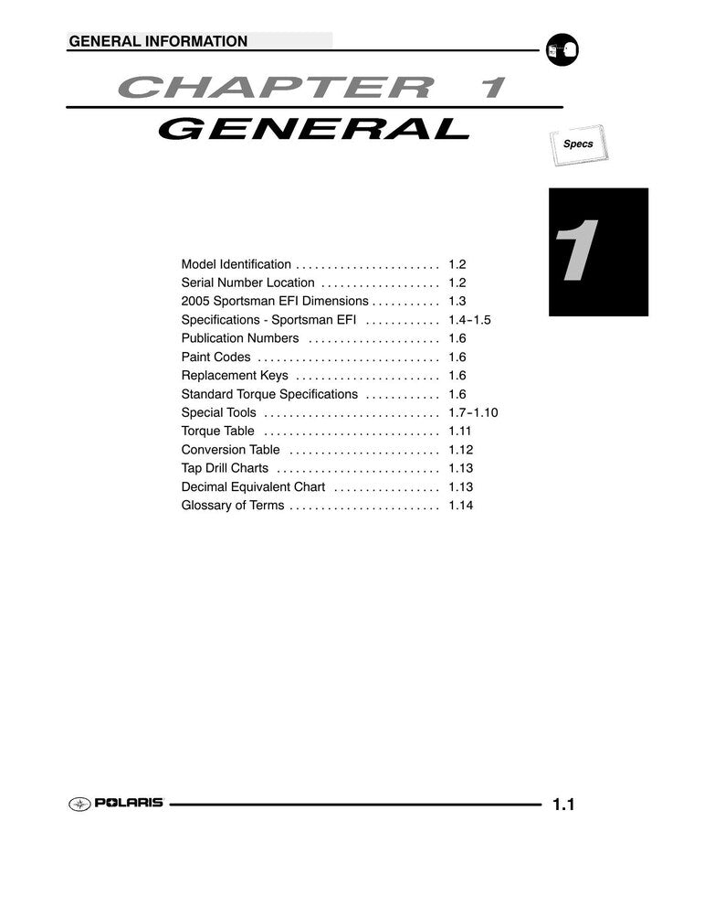 Polaris Sportsman 700 800 EFI Service Manual 2005-2009 ATV service manual preview page 6