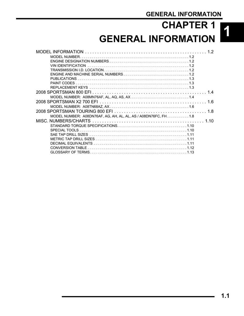 Polaris Sportsman X2 700 800 EFI Touring Service Manual service manual preview page 6