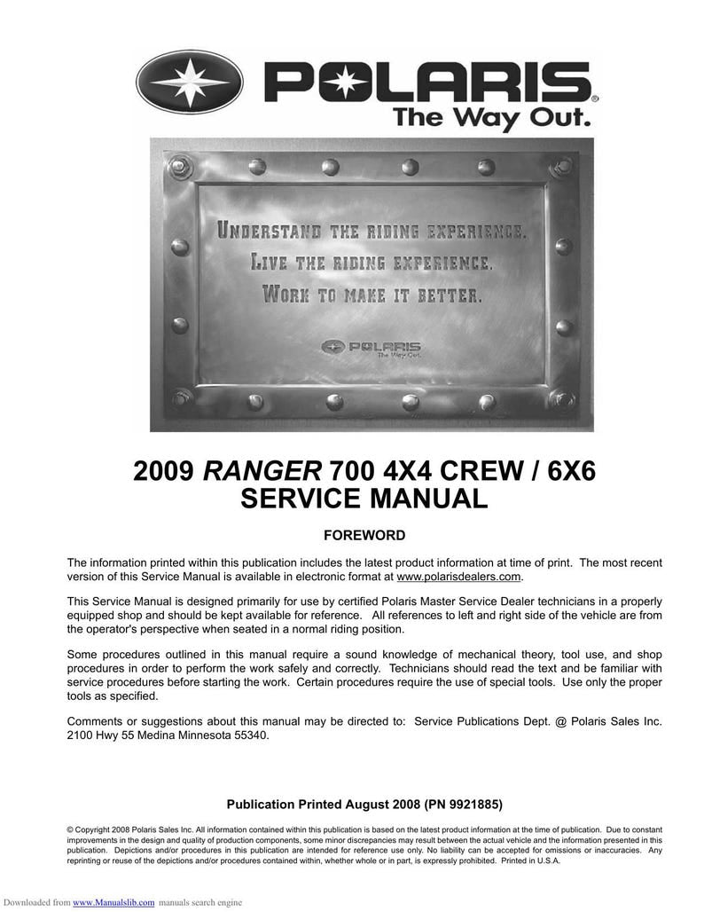 Polaris Ranger 700 4x4 Crew 6x6 Service Manual 2009-2013 UTV service manual preview page 2