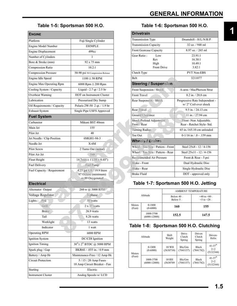 Polaris Sportsman 500 Service Manual 2009-2013 ATV Repair service manual preview page 6