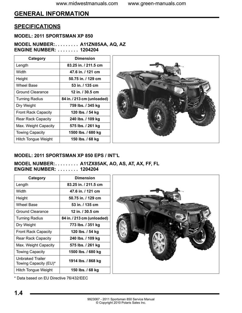 Polaris Sportsman 850 Service Manual 2011-2015 ATV XP X2 Touring service manual preview page 5