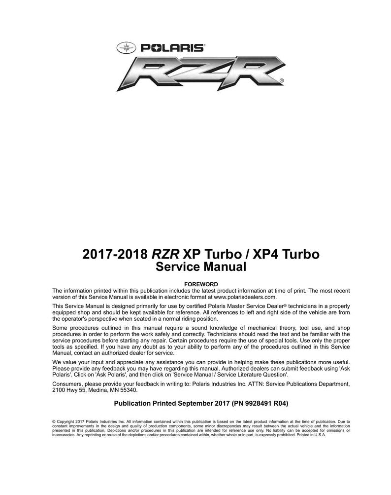 Polaris RZR XP Turbo XP4 Service Manual service manual preview page 2