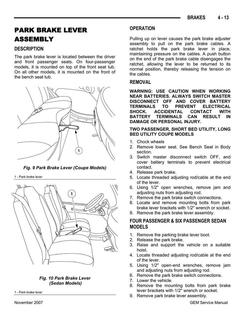 GEM e-Series Electric Vehicle Service Manual service manual preview page 9