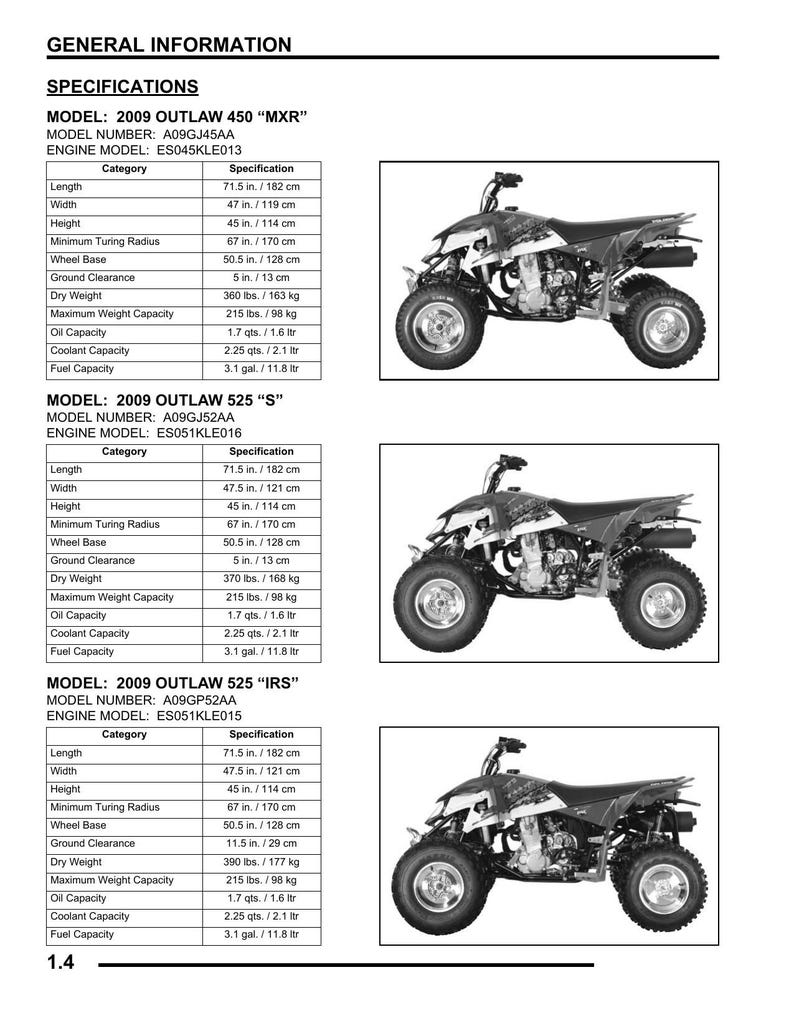 Polaris Outlaw 450 525 Service Manual 2009-2013 ATV Repair service manual preview page 5
