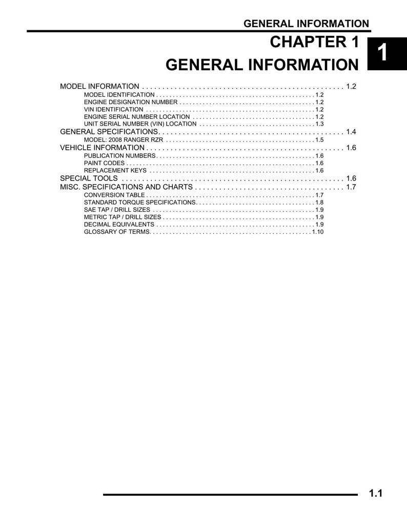 Polaris Ranger RZR Service Manual service manual preview page 4