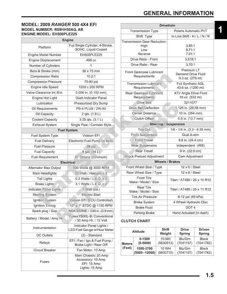 Polaris Ranger 500 4x4 EFI Service Manual 2009-2013 UTV service manual preview page 6