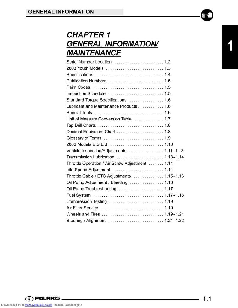 Polaris Youth ATV Scrambler 50 90 Sportsman Predator Service Manual service manual preview page 4