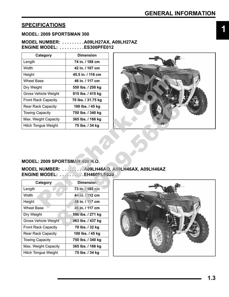 Polaris Sportsman 300 400 Service Manual 2009-2013 ATV service manual preview page 4