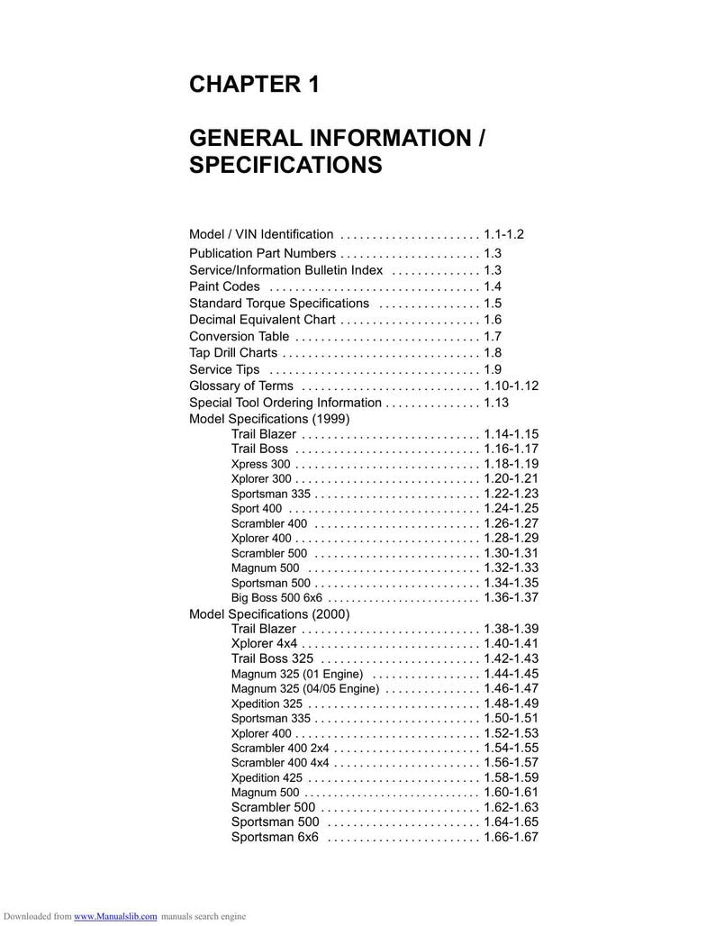 Polaris ATVs Trail Blazer Sportsman Magnum Scrambler Service Manual service manual preview page 6