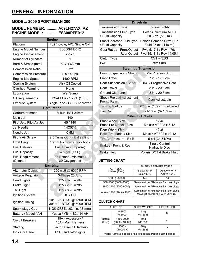 Polaris Sportsman 300 400 Service Manual 2009-2013 ATV service manual preview page 8